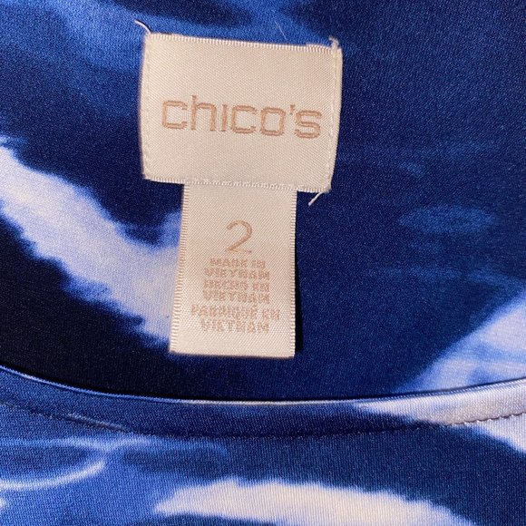 CHICO's Tie Dye Tunic Top Shirt Boho Blue White polyester spandex  Women Sz 12 - Picture 8 of 9
